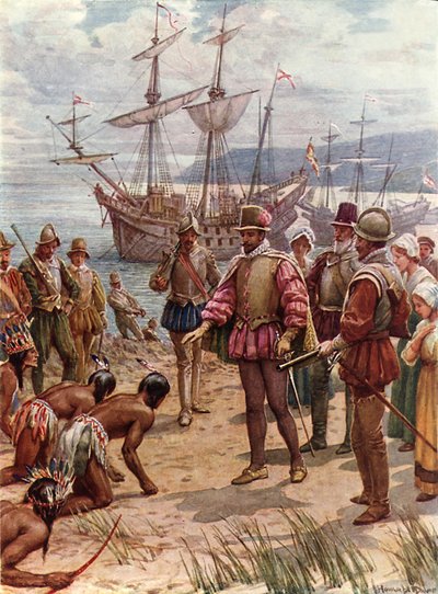 Sir Walter Raleigh landet in Virginia von Howard Davie