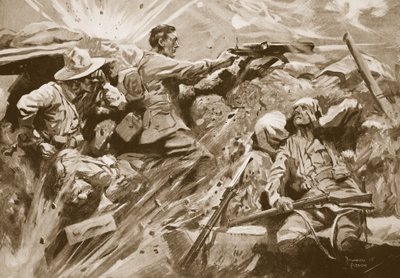 Private Cooke feuert weiterhin sein Maschinengewehr, nachdem jedes Mitglied des Waffenteams getötet oder verwundet wurde von Howard K. Elcock
