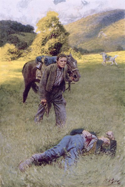 Ein einsames Duell in der Mitte eines großen sonnigen Feldes, Illustration aus 