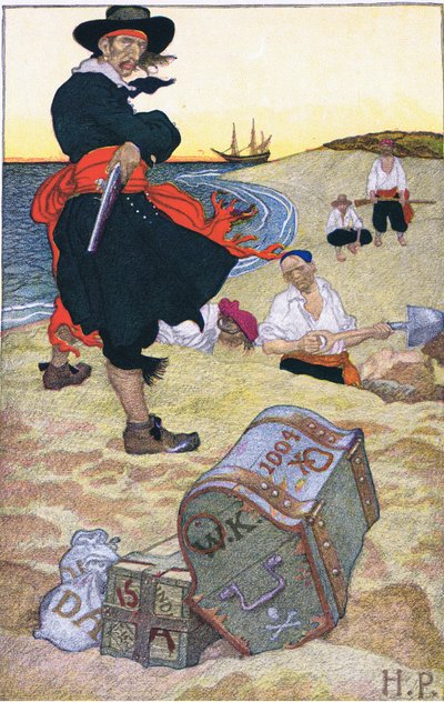 Vergrabener Schatz, aus Howard Pyles Buch der Piraten, veröffentlicht von Harper & Bros, 1921 von Howard Pyle