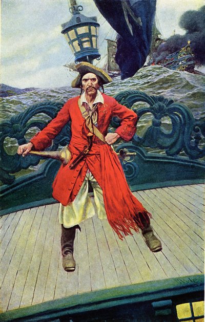 Kapitän Keith auf dem Deck seines Schiffes. Illustration aus „Book of Pirates Buccaneers and Marooners of the Spanish Main“ von Howard Pyle (1853-1911), amerikanischer Illustrator von Howard Pyle