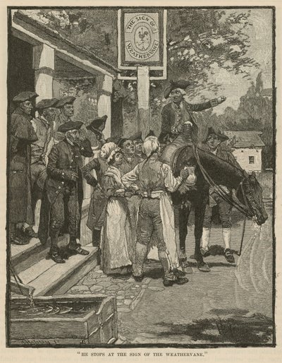 Er hält am Zeichen der Wetterfahne an von Howard Pyle