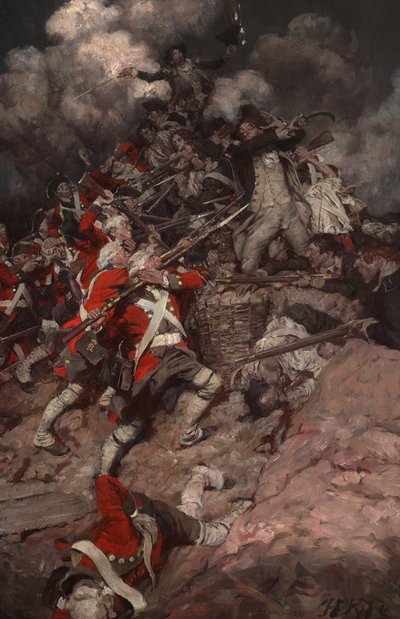 Sie kletterten die Brüstung hinauf und stürmten über den Kamm, Hals über Kopf, auf die Briten zu von Howard Pyle