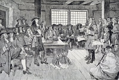 William Penn in Konferenz mit den Kolonisten, Illustration aus 