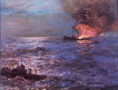 Handelsschiff von deutschem U-Boot im Zweiten Weltkrieg beschossen von Howard Russell Butler