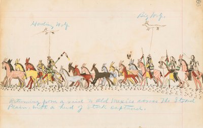 Rückkehr von einem Überfall nach Alt-Mexiko über die Staked Plains mit einer Herde erbeuteten Viehs, 1874-75 von Howling Wolf