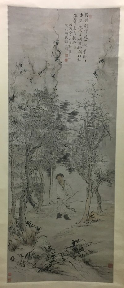 Mann mit Stab an einem Bach von Hua Yan