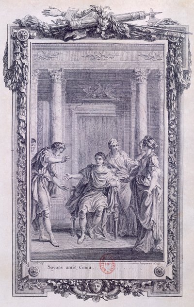Cinna oder Die Milde des Augustus, Tragödie von Pierre Corneille, Gravur von Gravelot von Hubert Francois Gravelot