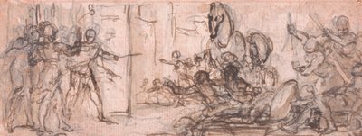 Entwurf für einen Stich: Schlacht von Troja mit dem Trojanischen Pferd von Hubert Francois Gravelot