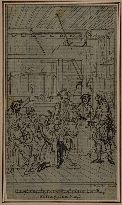 Studie für Vignette-Frontispiz von Colles "La Partie de Chasse de Henri IV", Akt III von Hubert Francois Gravelot
