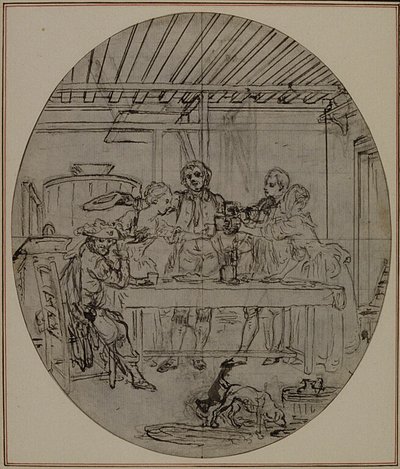 Studie für eine nie veröffentlichte zweite Ausgabe von Colles "La Partie de Chasse de Henri IV", Akt III, Szene 10 von Hubert Francois Gravelot
