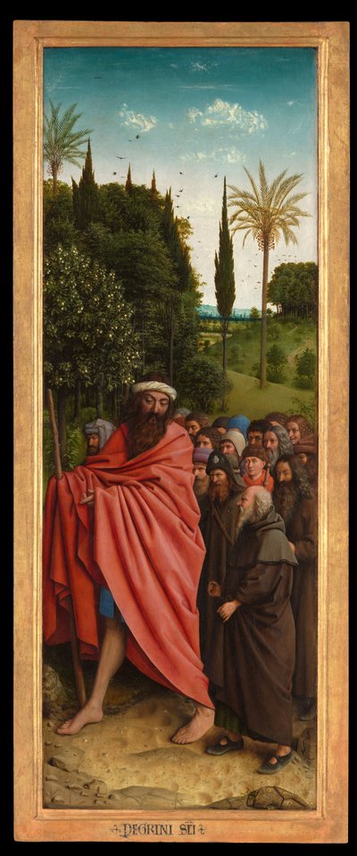 Die Pilger geführt von St. Christopher, von der rechten Seite des Genter Altars von Hubert & Jan van (1390 1441) Eyck