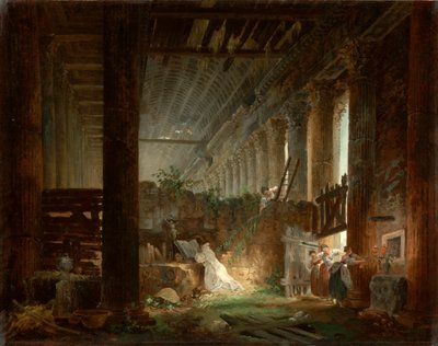 Ein Einsiedler betet in den Ruinen eines römischen Tempels von Hubert Robert