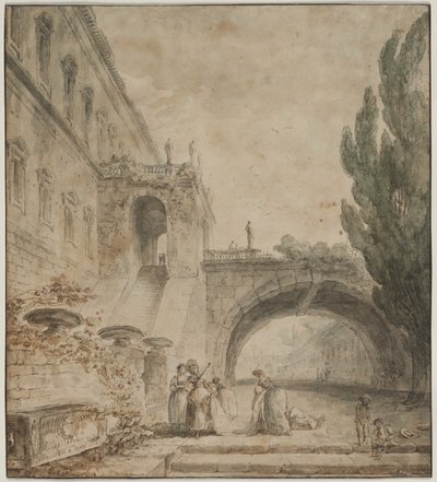 Ein Palast mit einer Bogenbrücke (Eine römische Villa) von Hubert Robert