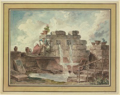 Ein römischer Brunnen mit einer Wasser schöpfenden Frau von Hubert Robert