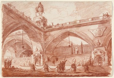 Architekturfantasie mit einer Triumphbrücke von Hubert Robert