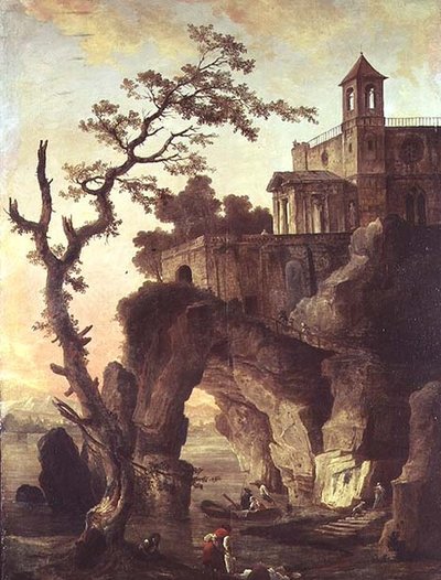 Architektonische Ruinen in einer felsigen Landschaft von Hubert Robert