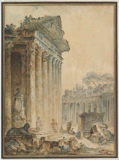 Capriccio mit einem antiken Tempel von Hubert Robert