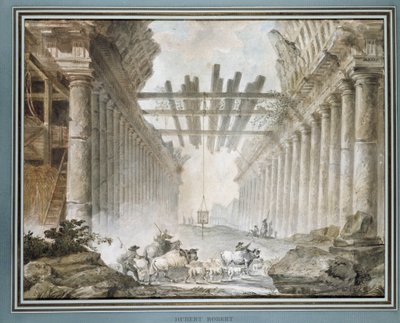 Herde in den Ruinen eines Tempels (Öl auf Leinwand) von Hubert Robert