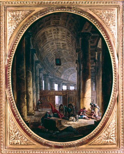 Innenansicht der Kolonnade von St. Peter, Rom, zur Zeit des Konklaves von 1769 von Hubert Robert