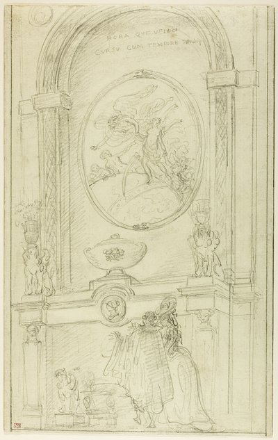 Innenraum mit einem Paar vor einem Kamin von Hubert Robert