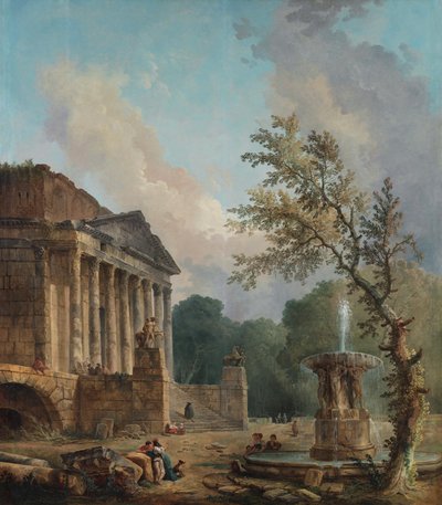 Landschaft mit römischer Tempelruine von Hubert Robert
