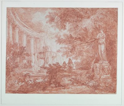 Park mit Brunnen und Statue von Hubert Robert