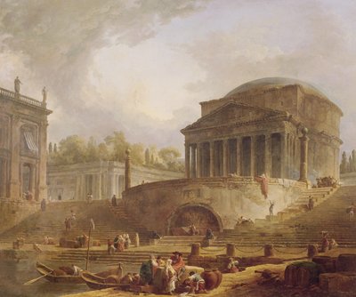 Porto di Ripetta in Rom, mit dem Pantheon, architektonisches Tableau, 1766 von Hubert Robert