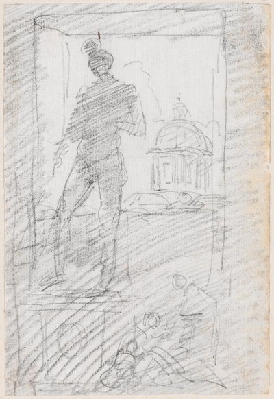 Statue eines Nackten vor einem Fensterblick von Hubert Robert