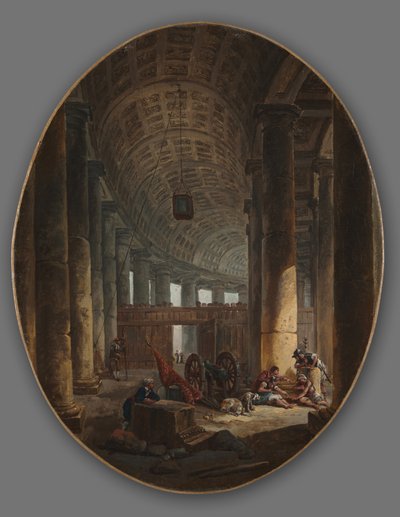 Die Kolonnade von St. Peter, Rom, während des Konklaves, um 1769 von Hubert Robert