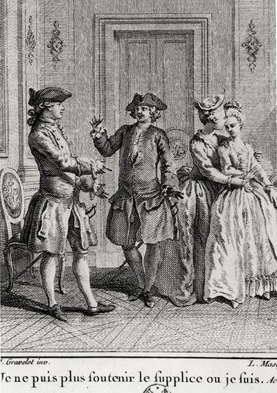 Ich kann die Qualen hier nicht mehr ertragen, wo ich bin, Illustration für Eugenie von Beaumarchais, graviert von Louis Joseph Masquelier (1741-1811) von Hubert after Gravelot