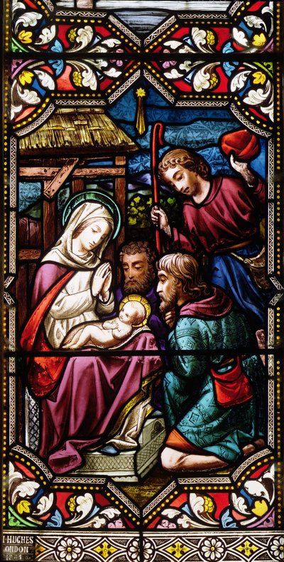 Die Anbetung der Hirten, 1865 (Buntglas) von Hugh Hughes