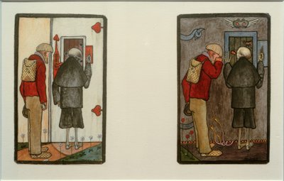 Bauer und Tod vor den Pforten von Himmel und Hölle von Hugo Simberg