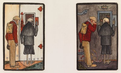 Der Bauer und der Tod an den Toren von Himmel und Hölle von Hugo Simberg
