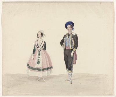 Mann und Frau in historischen Kostümen, 1841 von Huib van Hove Bz