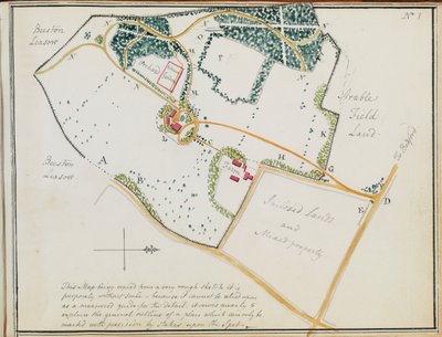 Karte aus "Red Books" für "Mogenhanger in Bedfordshire, ein Sitz von Godfrey Thornton Esq." (1792) von Humphry Repton