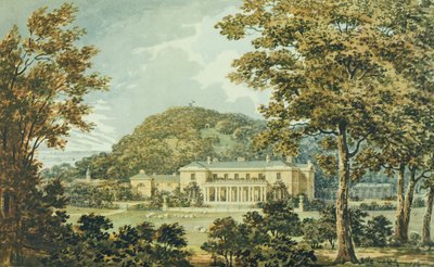 Die Südfront mit Ostfront in Perspektive, aus dem Roten Buch für Antony House, ca. 1812 von Humphry Repton