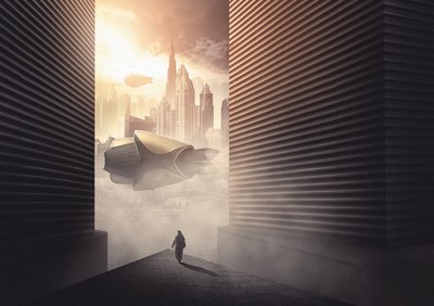 Goldener Zukunftsreisender von Hussain Buhligaha