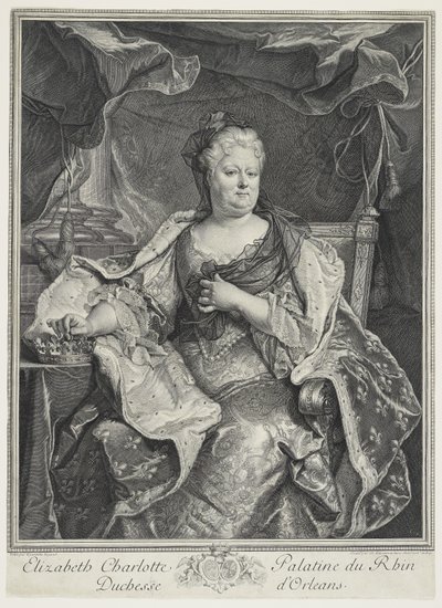 Elizabeth Charlotte Palatine vom Rhein, Herzogin von Orleans, graviert von Charles Louis Simmoneau (1645-1728) von Hyacinthe Francois Rigaud