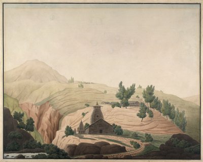 Das Dorf Barhaiti mit einem Tempel im Vordergrund von Hyder Jung Hearsey