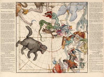 Nordpol, Tafel 1 aus Globi coelestis in tabulas planas redacti descriptio, veröffentlicht 1674 (handkolorierter Stich) von Ignace Gaston Pardies