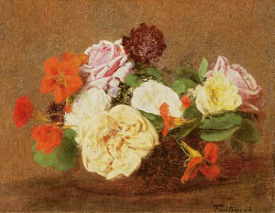 Rosen und Kapuzinerkressen in einer Vase, 1883 von Ignace Henri Jean Fantin Latour