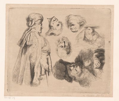 Komposition mit orientalischem Mann, Frau mit Kind und vier Männerköpfen von Ignace Joseph de Claussin (attributed to)