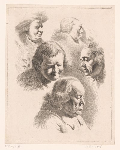 Komposition mit sechs Köpfen von Männern und Frauen mit geschlossenen Augen von Ignace Joseph de Claussin (attributed to)
