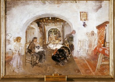 Inneres eines Bauernhofs in Valencia in Spanien. Gemälde von Ignacio Pinazo Camarlench von Ignacio Pinazo Camarlech