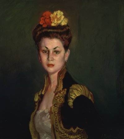 Porträt einer Dame mit Haarknoten und Torero-Jacke von Ignacio Zuloaga y Zabaleta