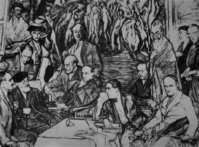 Meine Freunde – 1920/36 – Zeichnung – Kohle / Öl / Leinwand – 234x292 cm von Ignacio Zuloaga y Zabaleta