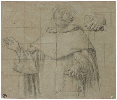 Ein dominikanischer Heiliger, vielleicht der heilige Petrus Märtyrer, Halbfigur, ein Buch haltend von Il Sassoferrato