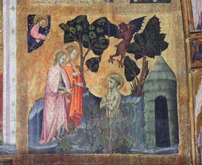 Der heilige Franziskus wirft sich in die dornigen Brombeeren, Fresko aus der Porziuncola, 1393 von Ilario da Viterbo