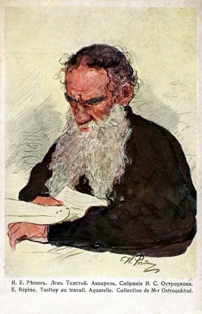 Leo Tolstoi bei der Arbeit von Repin von Ilya Efimovich (after) Repin